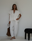 MARLO PLEAT - WHITE Ramie Pant