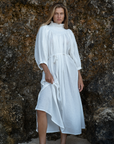 ELEANOR - WHITE Crinkle Linen Collared Maxi Dress