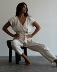 AD Short Sleeve - NATURAL Linen Jumpsuit