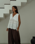 VALERIE - WHITE Broderie & Ramie Top