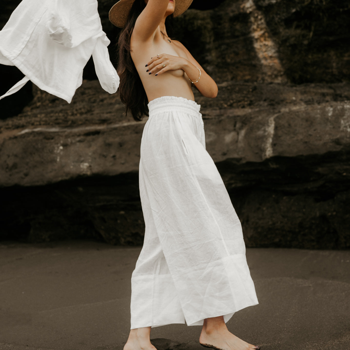 ATILLA - WHITE Linen Cascade Pant