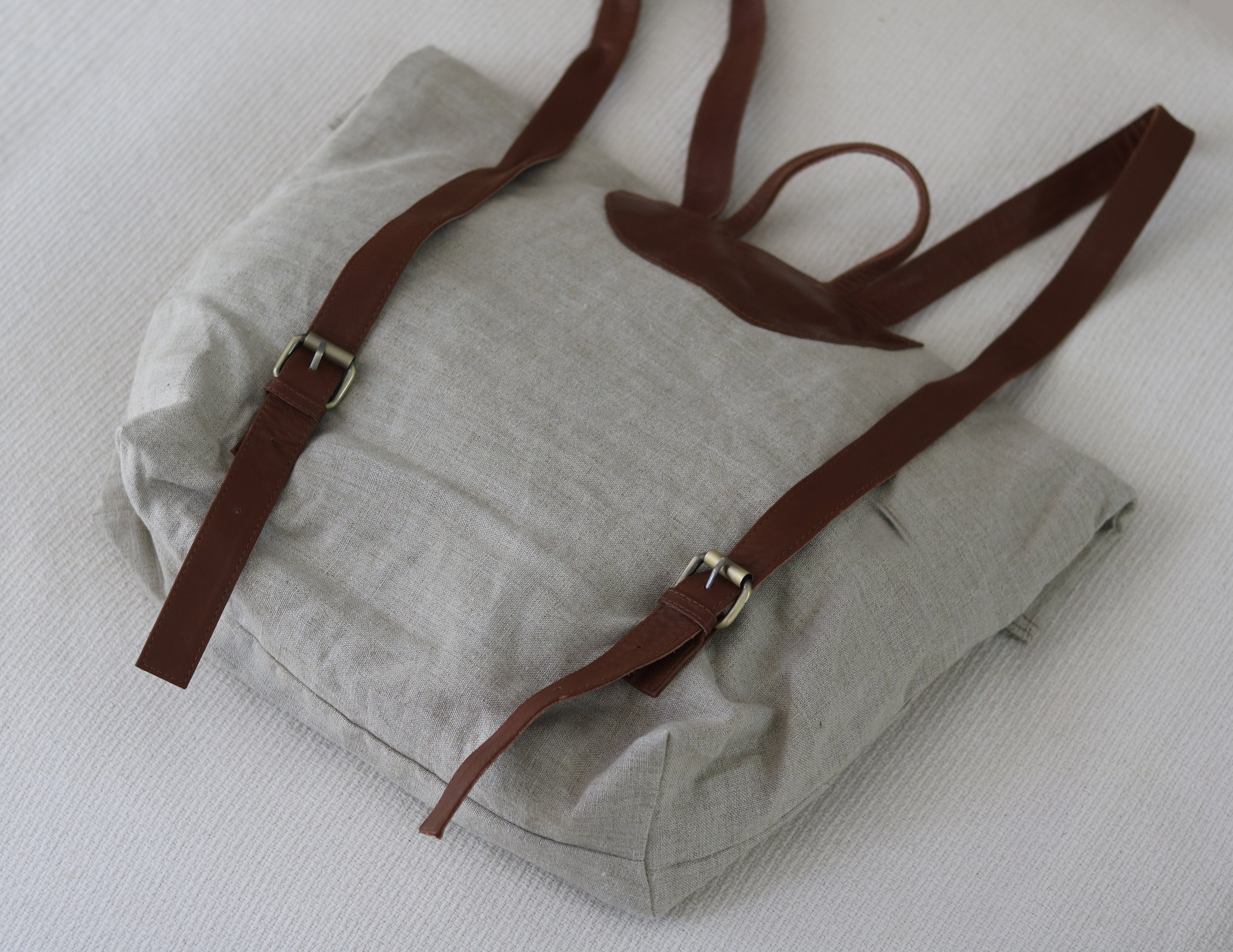 Linen & Leather Fold Backpack