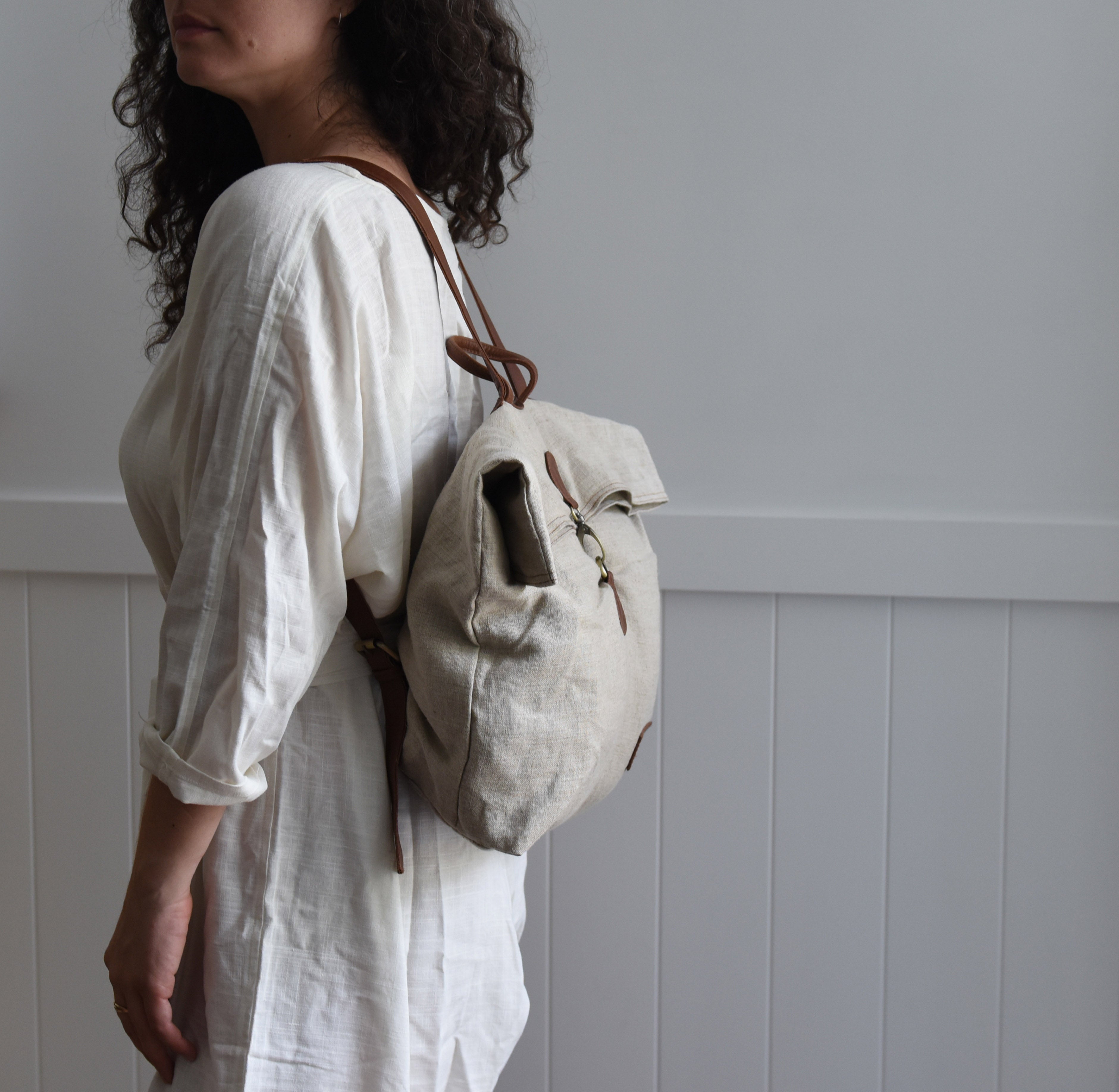 Linen & Leather Fold Backpack