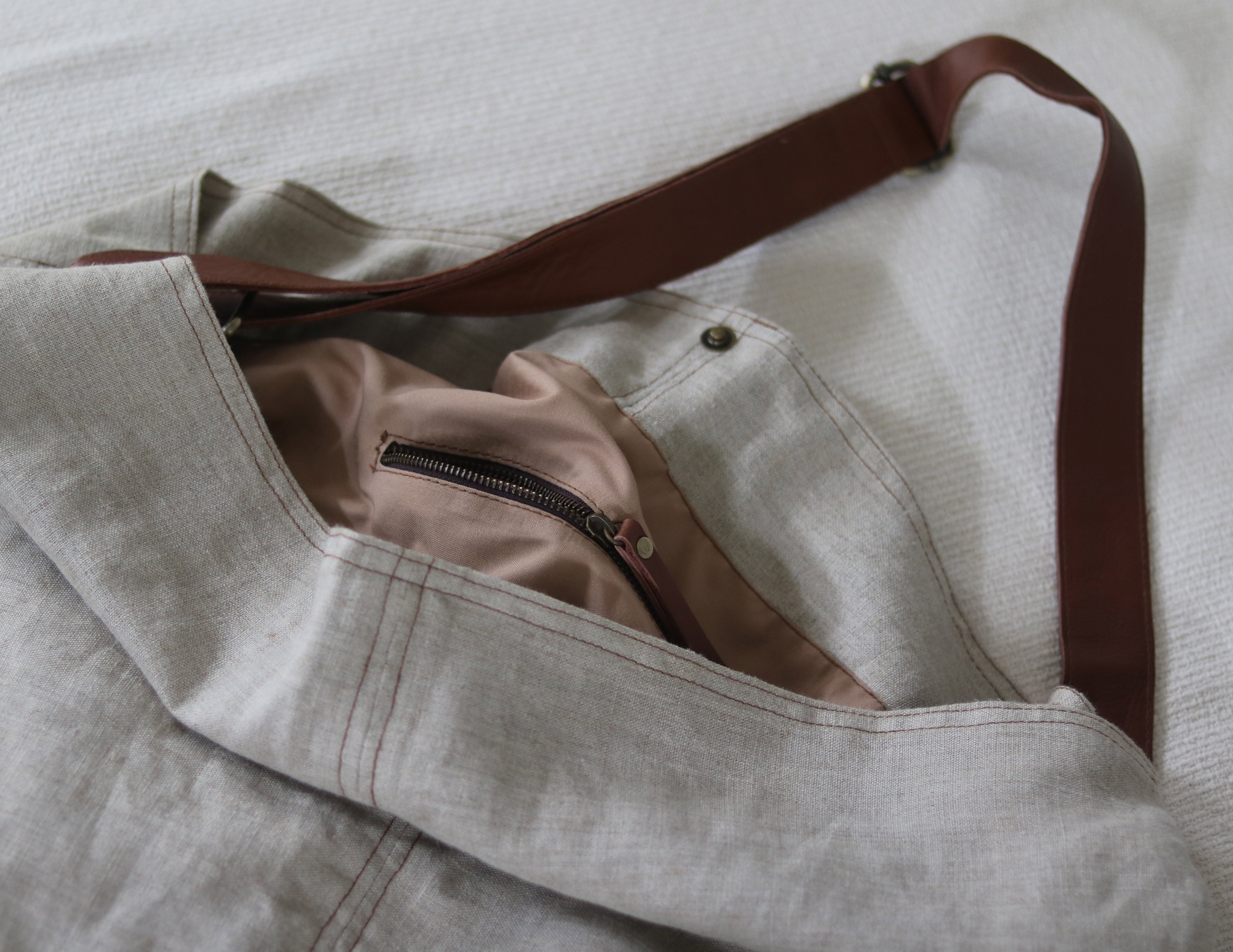 Linen & Leather Oversized Slouch Bag