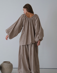 JOSIE - CINNAMON Linen Gingham Voluminous Blouse