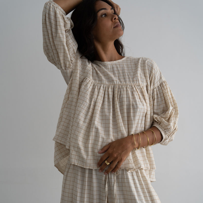 JULIAN - Ochre Check Blouse