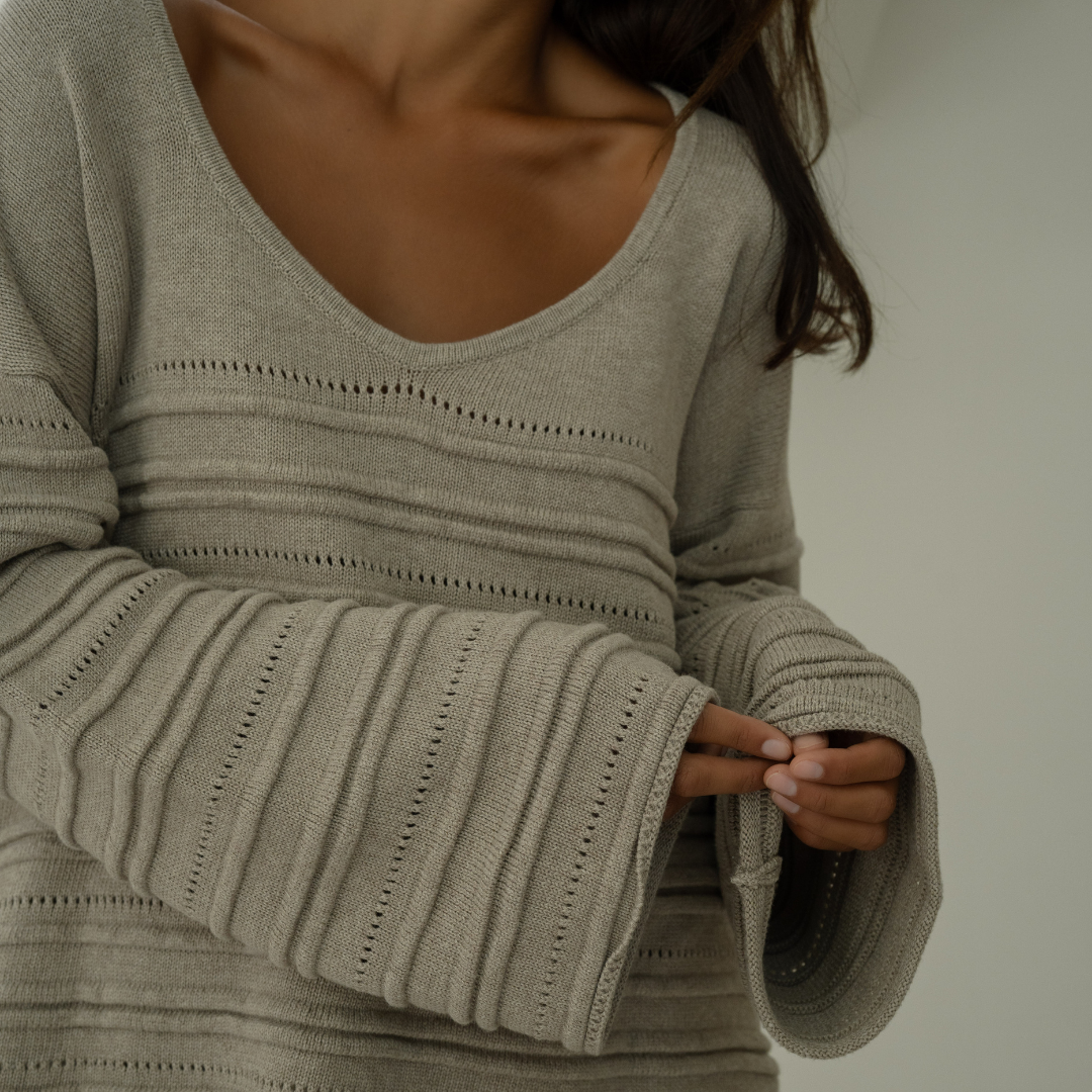 ALMA - FAWN Textured Knit Sweater