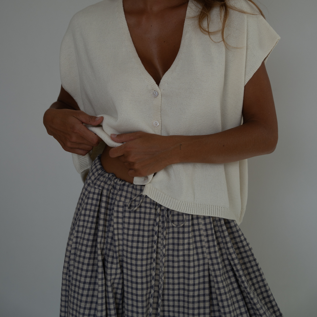 PRE-ORDER MARLO PLEAT - WISTERIA GINGHAM Linen Pant