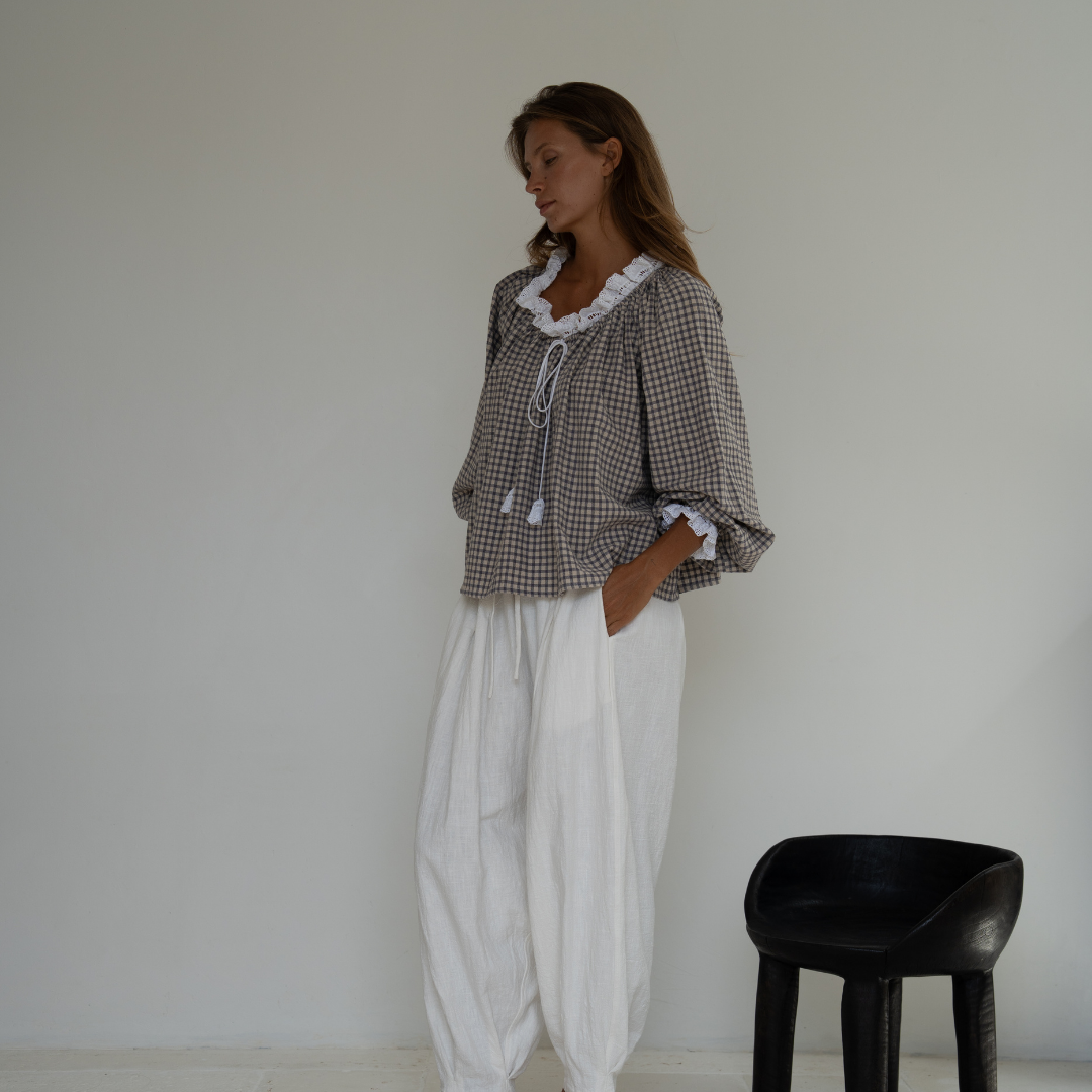 ESME - WISTERIA Gingham &amp; Lace Blouse