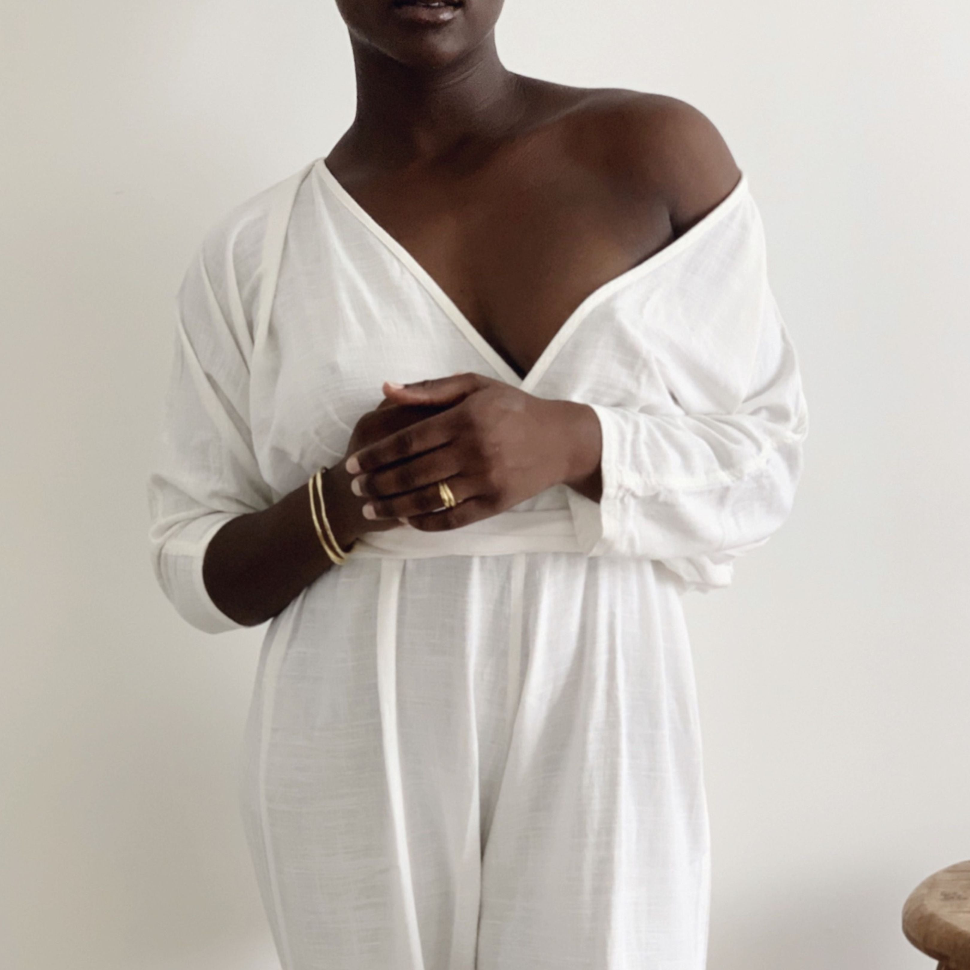 White linen sale jumpsuit long sleeve