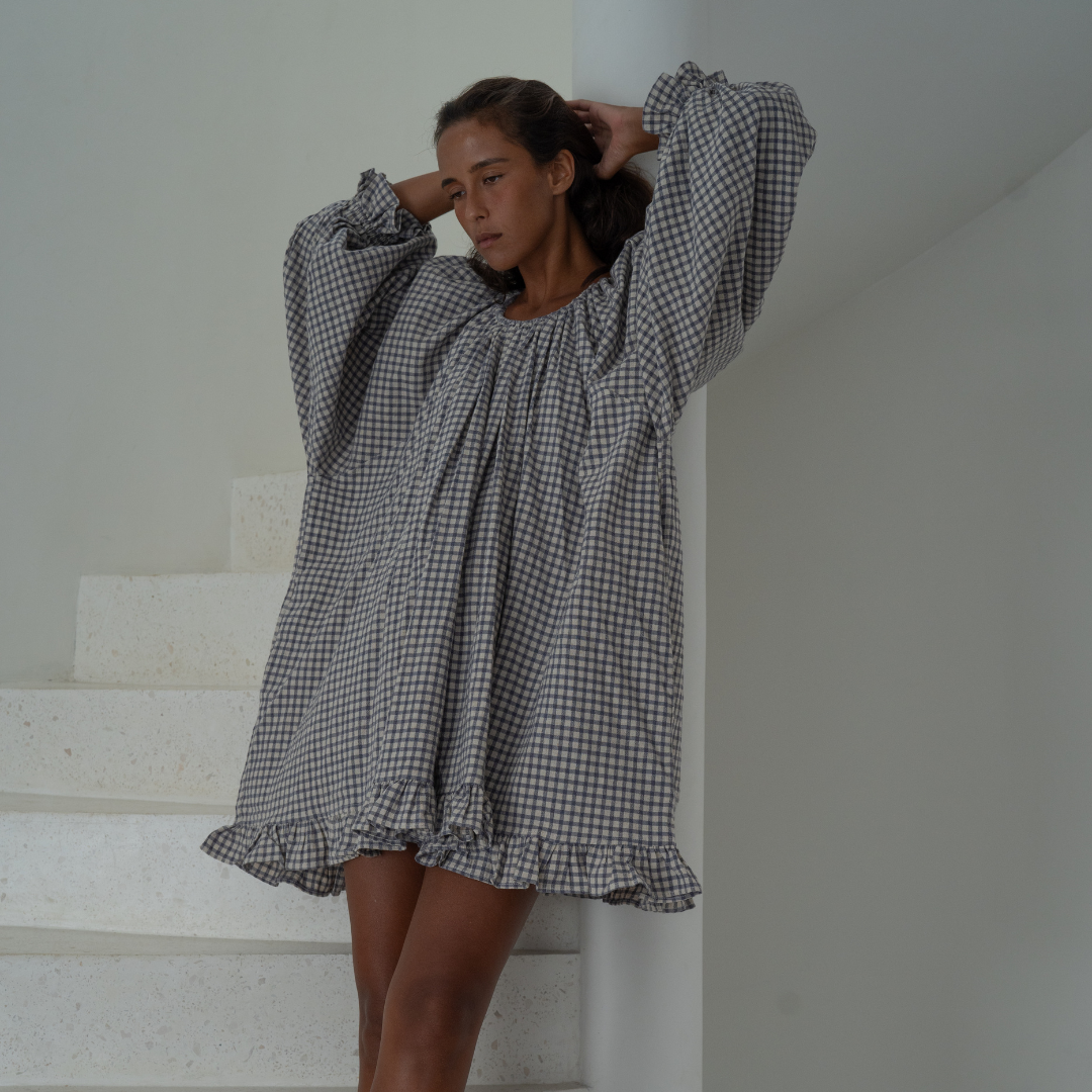 Pre-Order OPAL - Linen Gingham Smock Dress