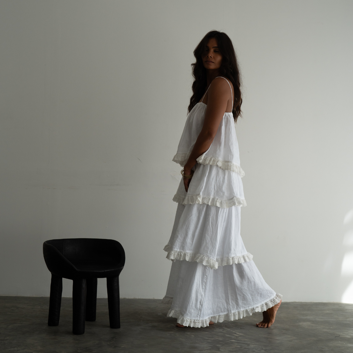 WILLOW SKIRT - WHITE Linen Lace Trim