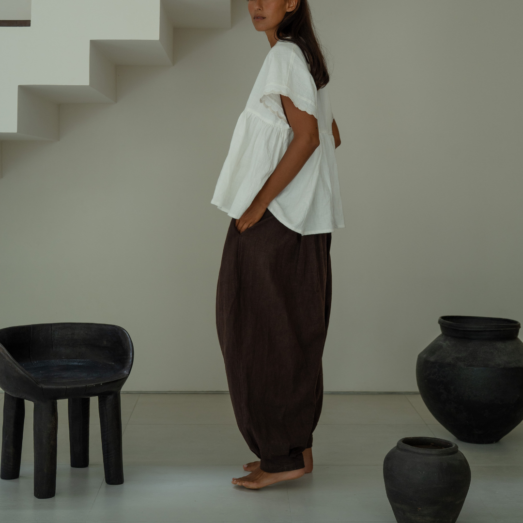 MARLO PLEAT - CHOCOLATE Ramie Pant