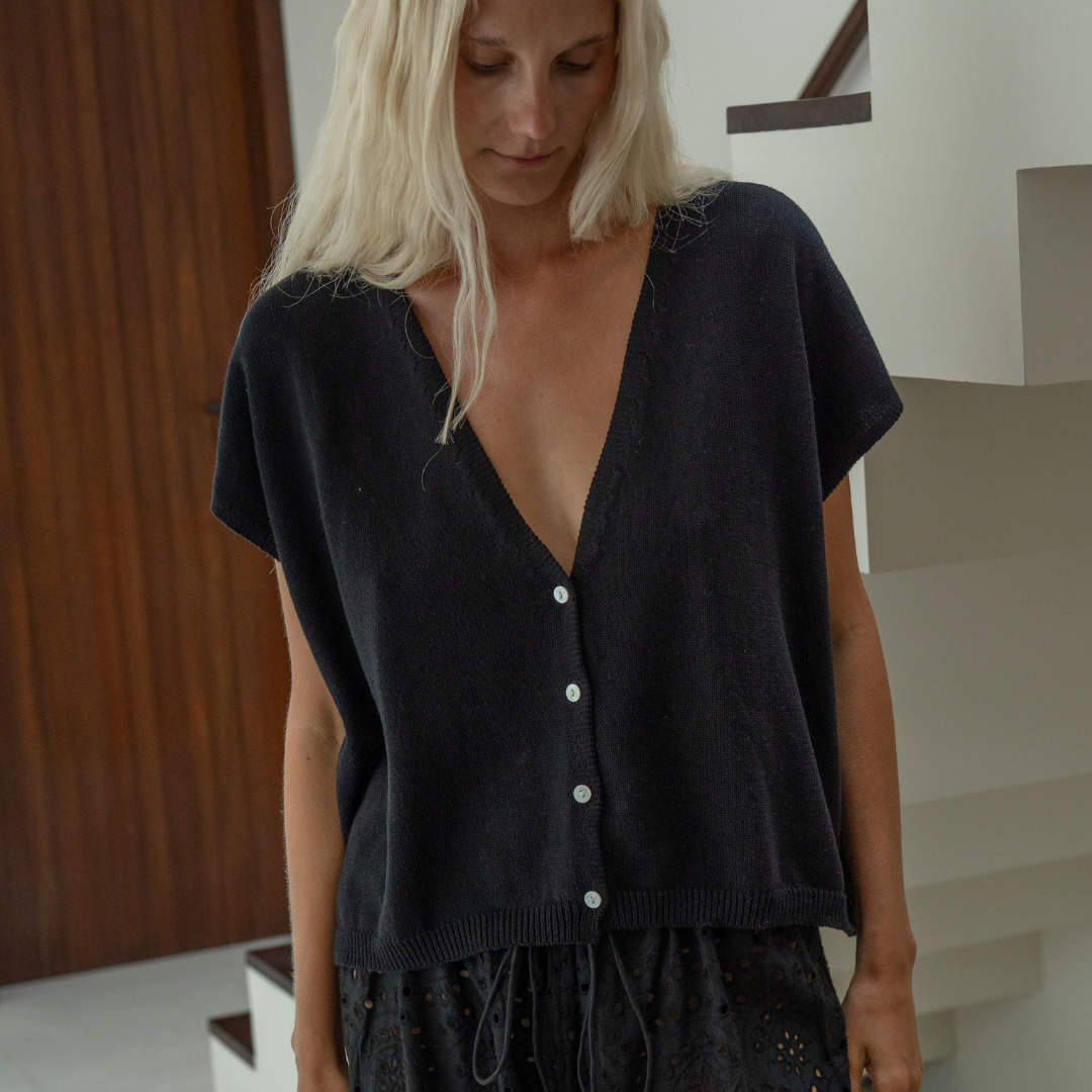 CELINE - BLACK Buttoned Knit Top