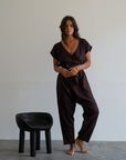 AD Short Sleeve - CHOCOLATE Linen Jumpsuit