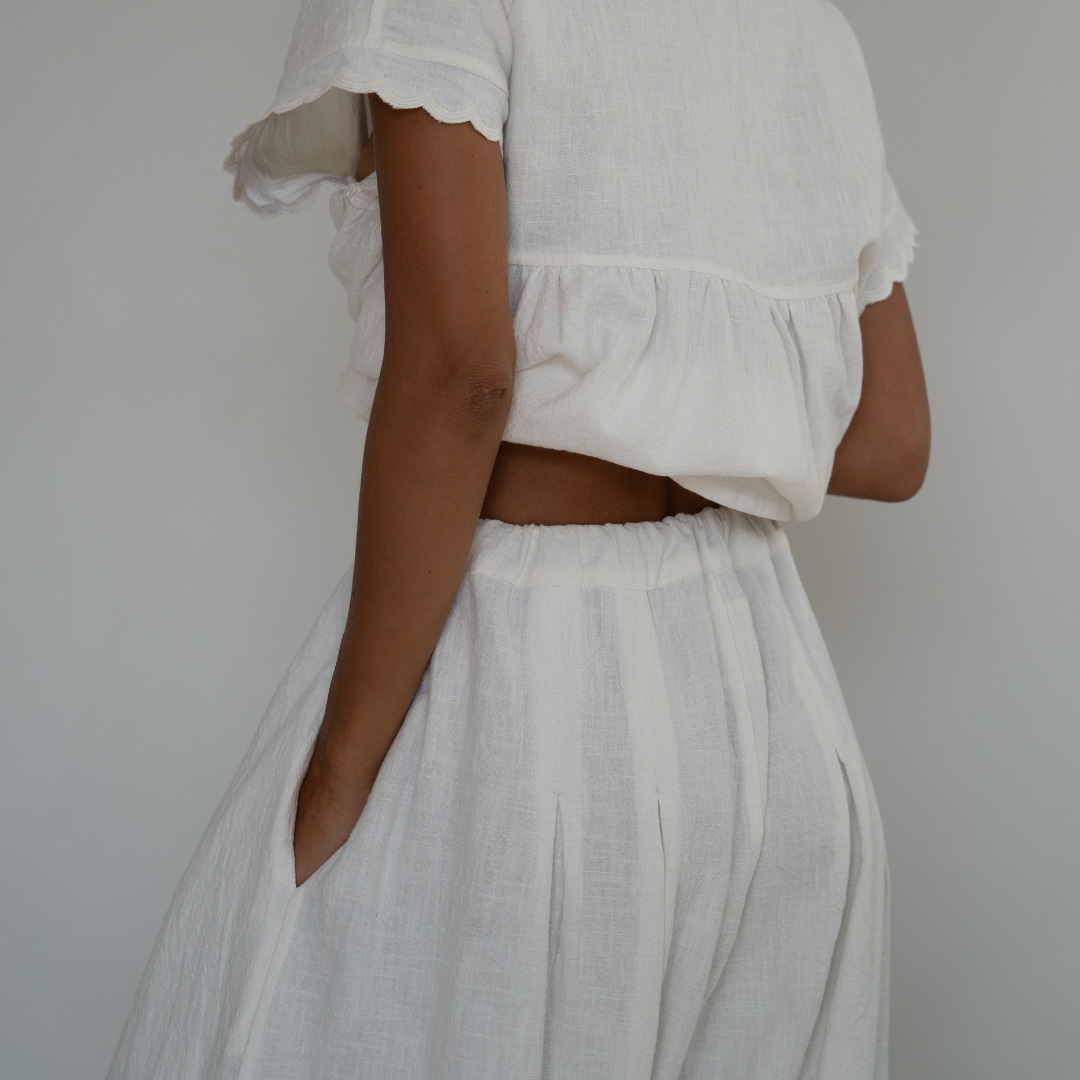 MARLO PLEAT - WHITE Ramie Pant