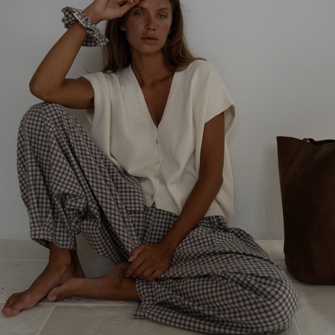 PRE-ORDER MARLO PLEAT - WISTERIA GINGHAM Linen Pant