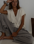PRE-ORDER MARLO PLEAT - WISTERIA GINGHAM Linen Pant