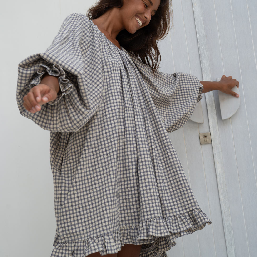 Pre-Order OPAL - Linen Gingham Smock Dress