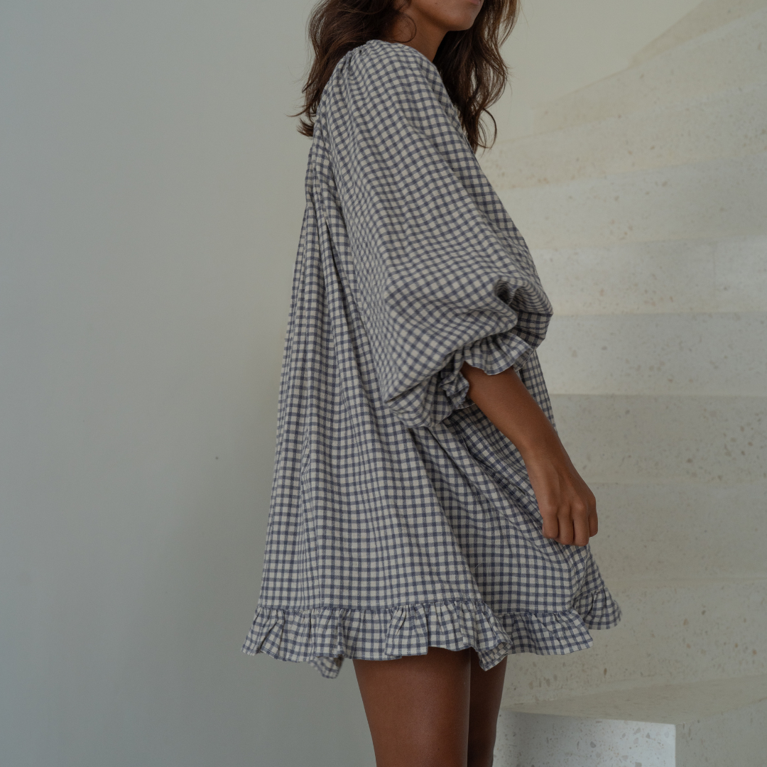 Pre-Order OPAL - Linen Gingham Smock Dress