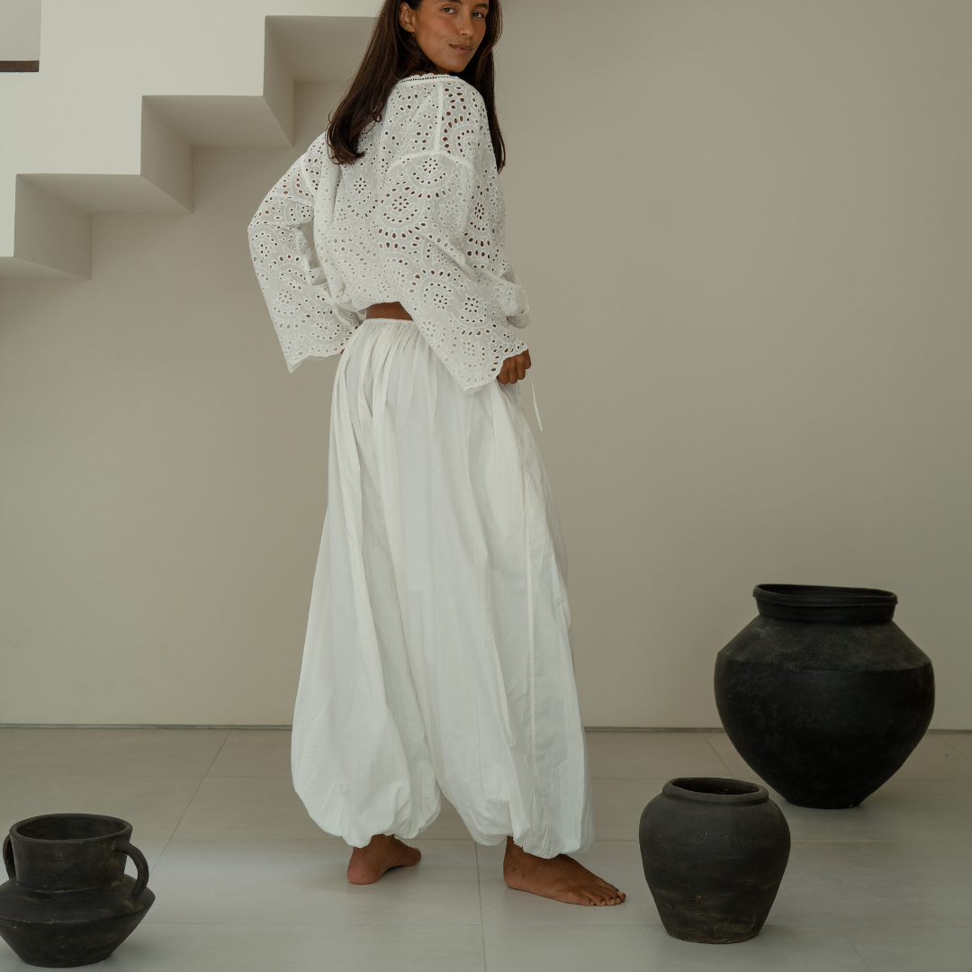 HUME Poplin Volume Pant - WHITE