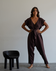 AD Short Sleeve - CHOCOLATE Linen Jumpsuit