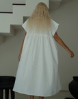 ONNI MIDI - WHITE Scalloped Ramie Dress