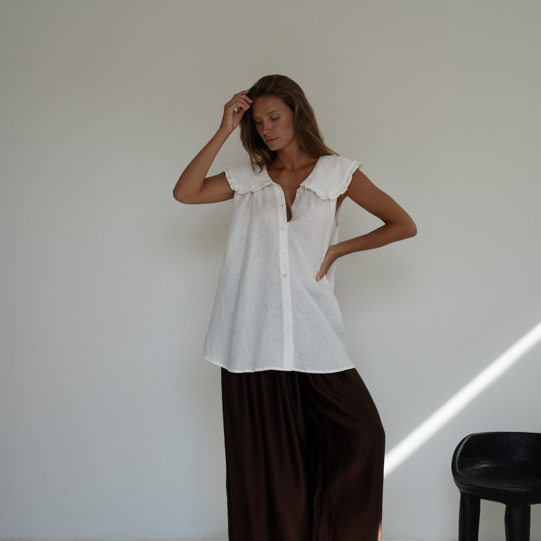 ANNE - WHITE Linen Blouse