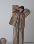 JOSIE - CINNAMON Linen Gingham Voluminous Blouse