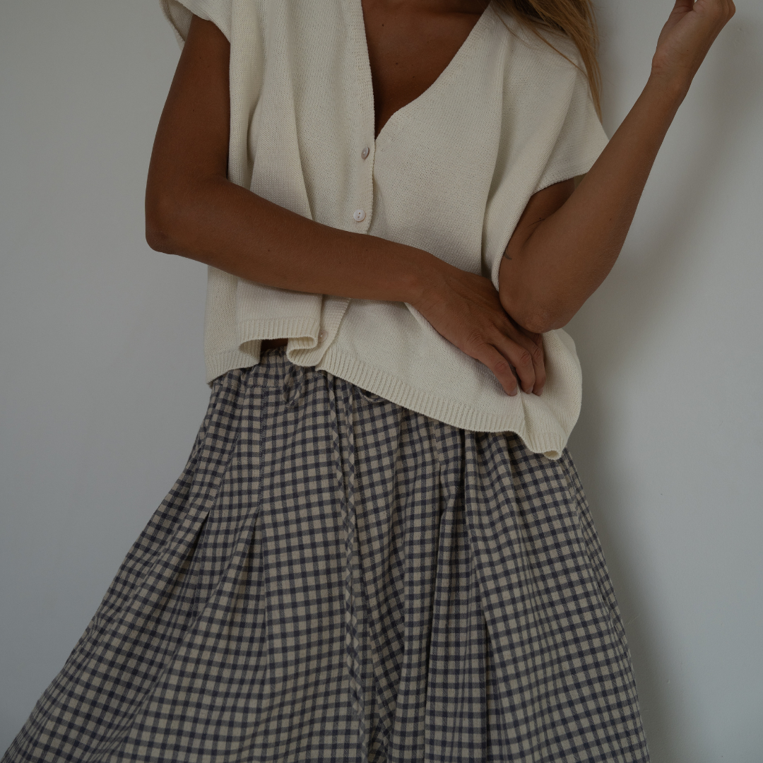 PRE-ORDER MARLO PLEAT - WISTERIA GINGHAM Linen Pant