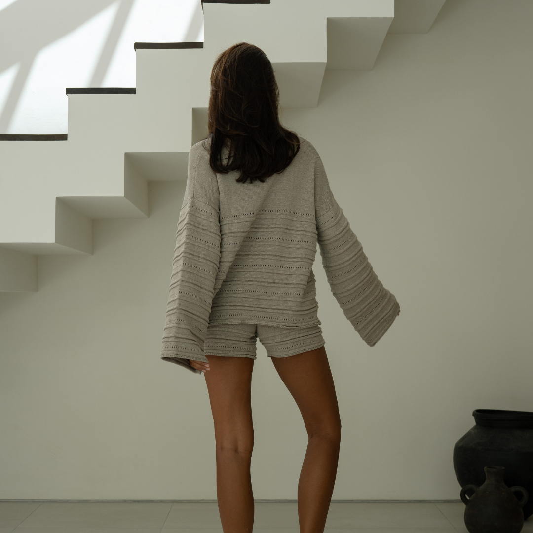 ALMA - FAWN Textured Knit Sweater