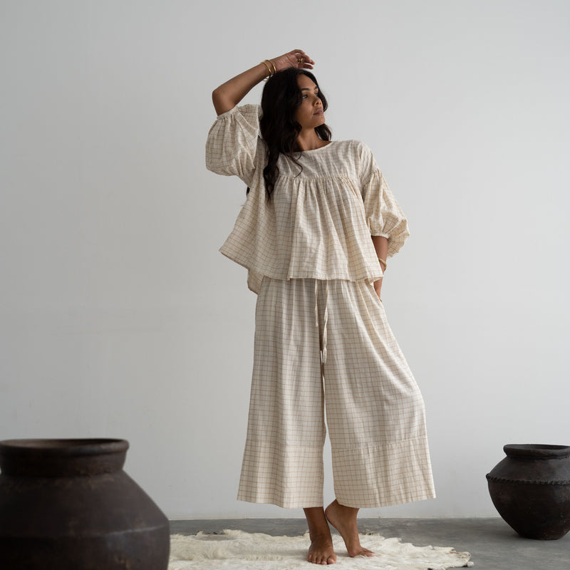 JULIAN - Ochre Check Blouse