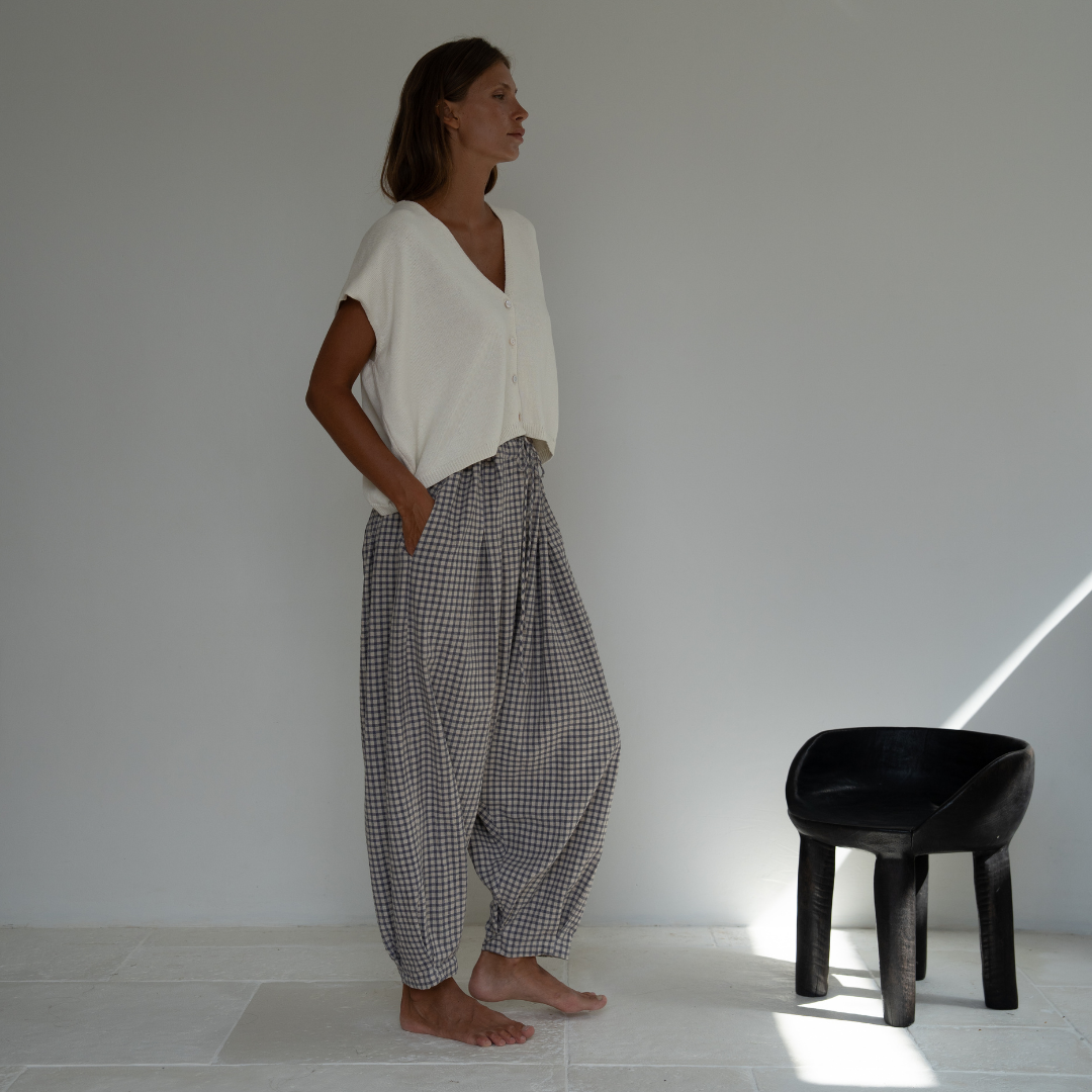 PRE-ORDER MARLO PLEAT - WISTERIA GINGHAM Linen Pant