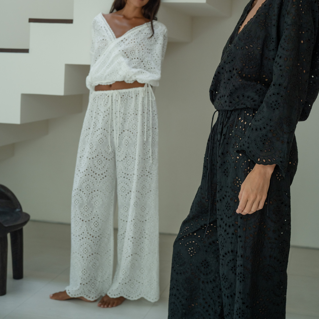 CELESTE - WHITE Broderie Pants