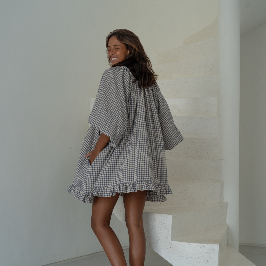 Pre-Order OPAL - Linen Gingham Smock Dress