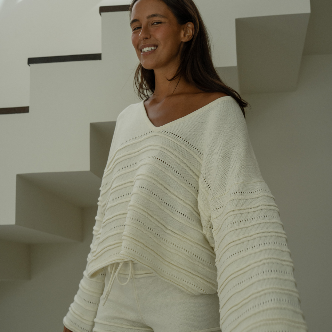ALMA - CREAM Textured Knit Sweater
