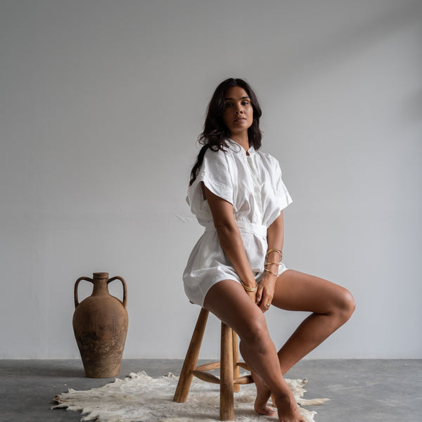 YIN - WHITE Linen Playsuit