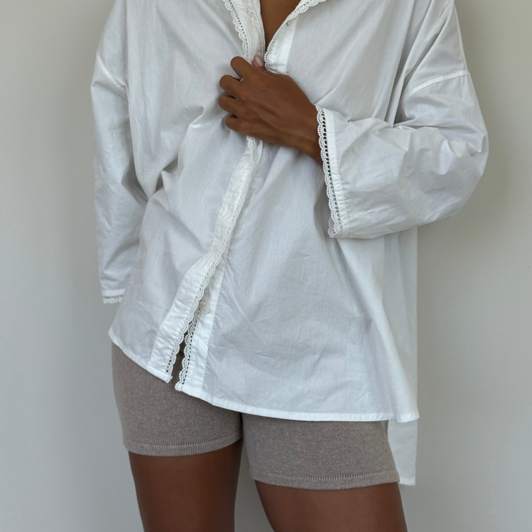 PRE-ORDER POPLIN - WHITE Lace Trim Shirt