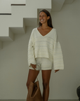 ALMA - CREAM Textured Knit Sweater