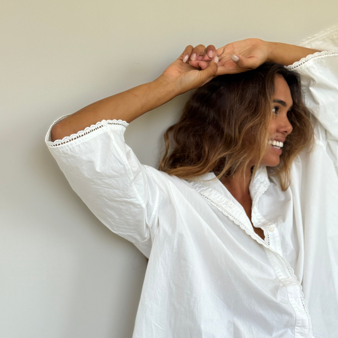 PRE-ORDER POPLIN - WHITE Lace Trim Shirt