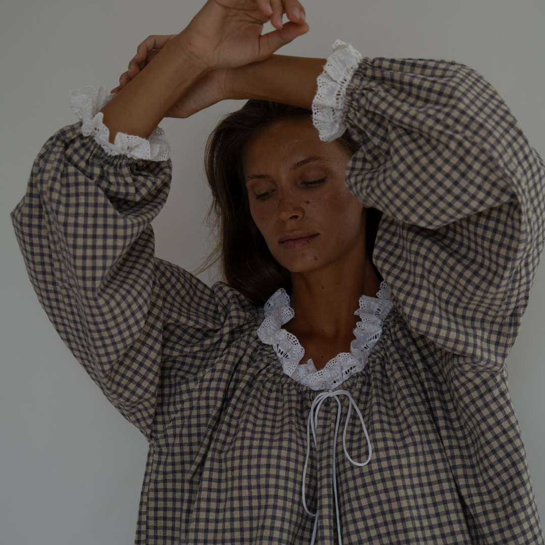 ESME - WISTERIA Gingham &amp; Lace Blouse