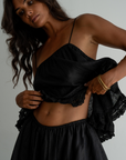 WILLOW TOP- BLACK Linen Lace Trim