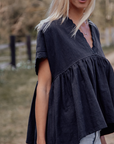ONDINE - BLACK Scalloped Ramie Blouse