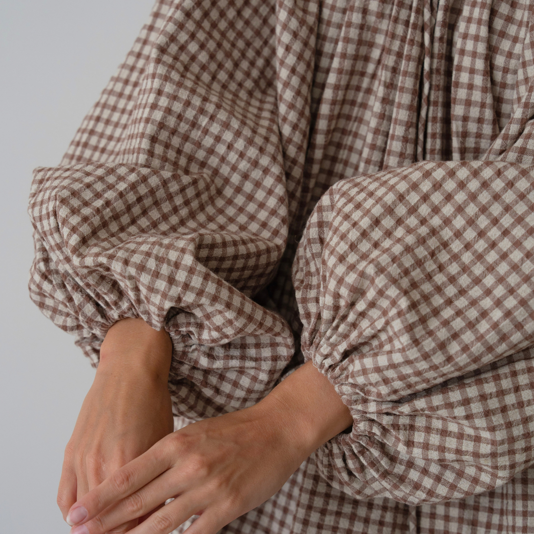 JOSIE - CINNAMON Linen Gingham Voluminous Blouse