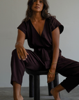 AD Short Sleeve - CHOCOLATE Linen Jumpsuit