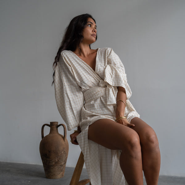 PETA - OCHRE CHECK LONG Cape