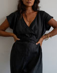 AD Short Sleeve - Black Linen Jumpsuit