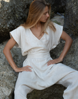 AD Short Sleeve - NATURAL Linen Jumpsuit