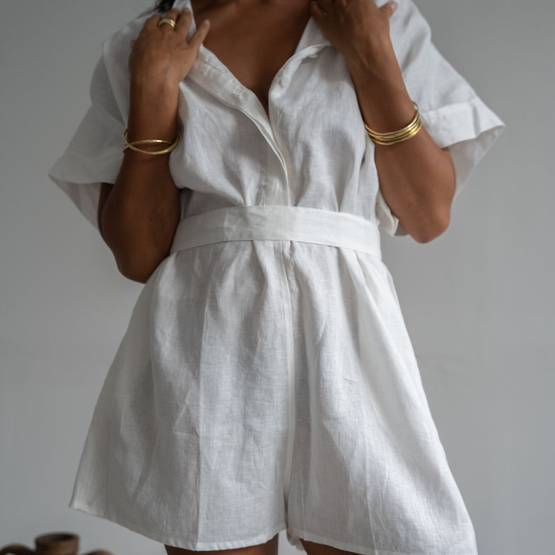 YIN - WHITE Linen Playsuit