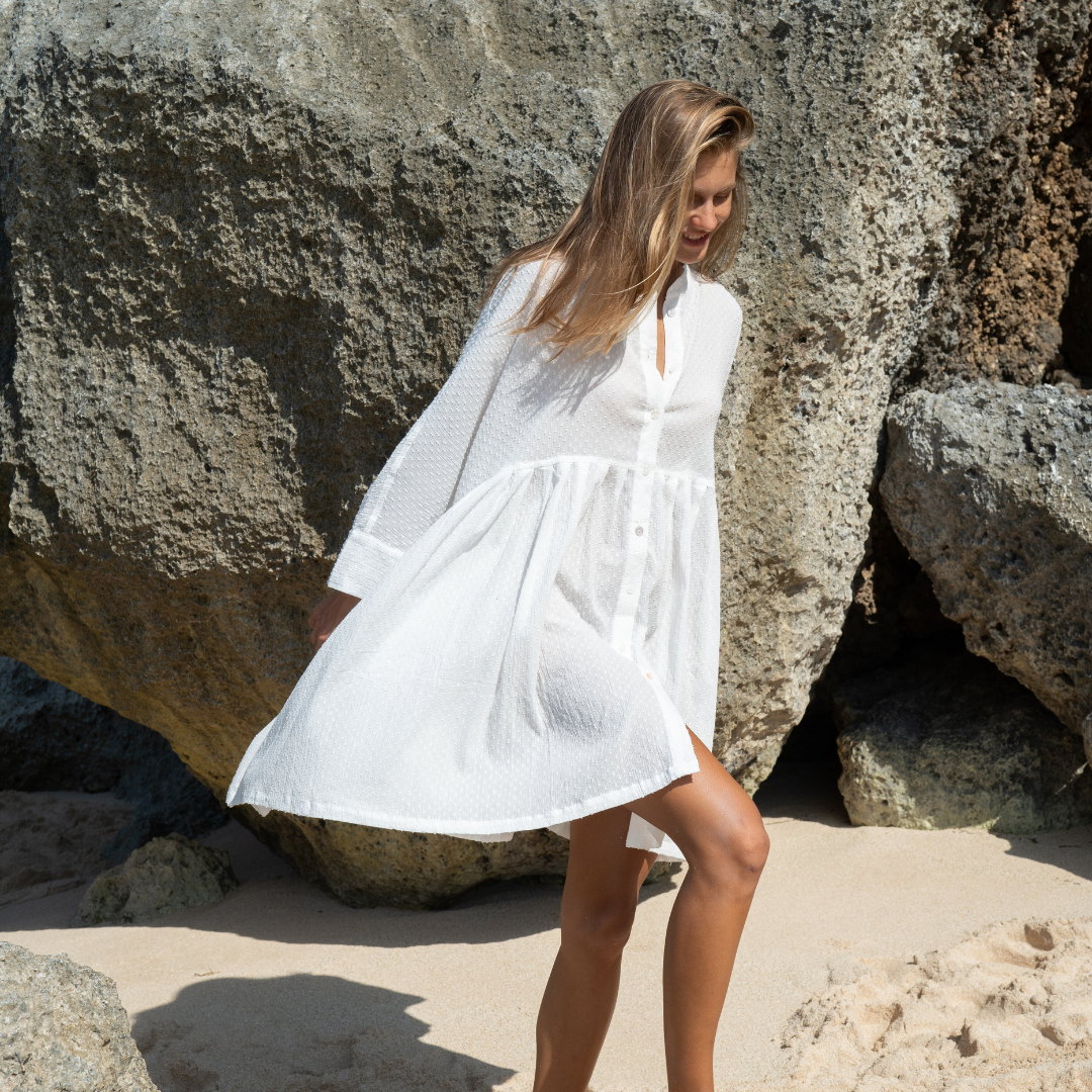 AIDEN - WHITE Buttoned Dress